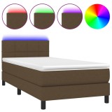 Cumpara ieftin Pat cu arcuri, saltea si LED, maro inchis, 100x200 cm, textil