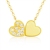 Cumpara ieftin Colier din aur galben de 14K - inimi mici alăturate, diamante strălucitoare clare