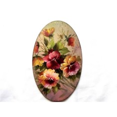 Tablou cu flori , tablou oval pe lemn 40624