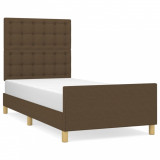 Cadru de pat cu tăblie, maro &icirc;nchis, 90x200 cm, textil