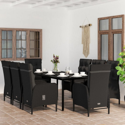 vidaXL Set mobilier de grădină cu perne, 9 piese, negru foto