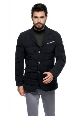 Sacou barbati slim negru cu puf S005 foto