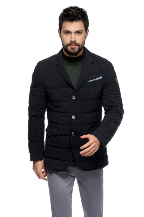 Sacou barbati slim negru cu puf S005