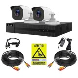 Kit supraveghere cu dectectie om/vehicul Hikvision Hilook, 2 camere 5MP, IR 20m, DVR 4 canale, Accesorii montaj, Vizualizare de pe mobil SafetyGuard S