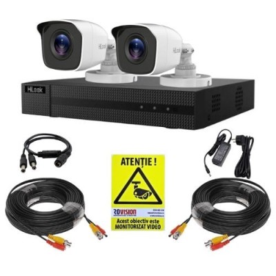 Kit supraveghere cu dectectie om/vehicul Hikvision Hilook, 2 camere 5MP, IR 20m, DVR 4 canale, Accesorii montaj, Vizualizare de pe mobil SafetyGuard S foto