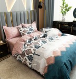 Cumpara ieftin Lenjerie Pat Veerman Fx004, Bumbac, 4 Piese, Fara Elastic, Alb, Imprimeu, Roz