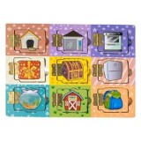 Puzzle din Lemn cu Usi si Obiecte, 30x22.5cm, Multicolor, CMCLASS