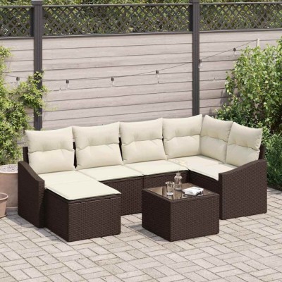 vidaXL Set de canapele pentru grădină 7 pcs Maro Rattan poli 3346798 foto