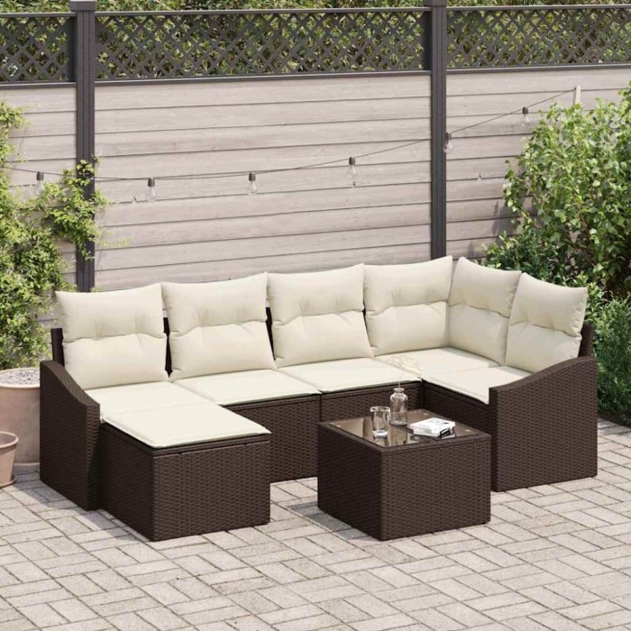 vidaXL Set de canapele pentru grădină 7 pcs Maro Rattan poli 3346798