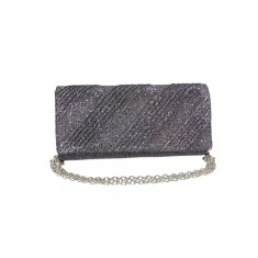 Geanta plic seara, gri, 20 x 10 cm, model dungi oblice in relief cu sclipici, Magrot 24026
