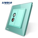Cumpara ieftin Priza audio simpla Livolo verde cu rama din sticla pentru perete