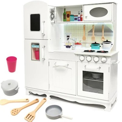 Bucatarie din lemn pentru copii 91x102 cm,banda multicolora LED,accesorii incluse - Alb foto