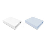 Set 2 cearceafuri cu elastic pentru patut 90x50 cm din bumbac Qmini white and blue