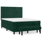 Cumpara ieftin Pat box spring cu saltea, verde inchis, 140x200 cm, catifea