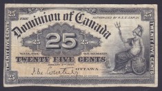 Bancnota Canada 25 Centi 1900 - P9a VF ( vezi descriere )