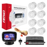 Set senzori de parcare LED-Graf cu 8 senzori albi, afisaj LED grafic fata-spate, 12V, 40KHz, diametru montaj 22mm, AMiO 01600
