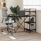 Birou Computer vidaXL cu Rafturi, Negru, 120x47x109 cm, Cadru Metalic, Lemn Prelucrat, Spatiu Depozitare