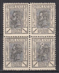 ROMANIA 1900/1906 LP 54 c REGELE CAROL I SPIC DE GRAU FARA FILIGRAN VALOAREA 1 BAN NEGRU BLOC DE 4 TIMBRE STARE MNH