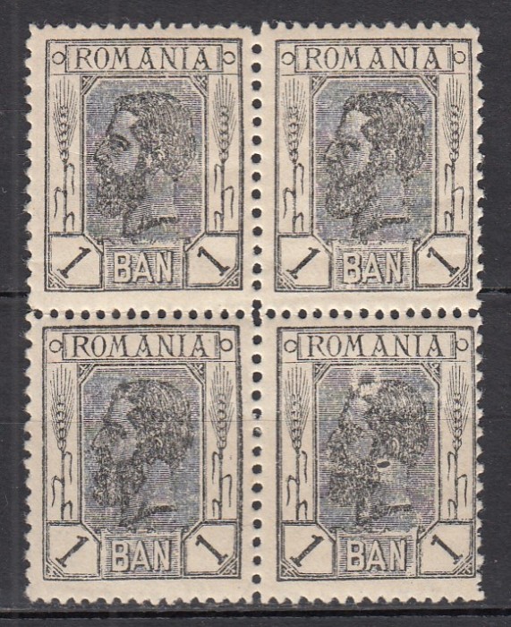 ROMANIA 1900/1906 LP 54 c REGELE CAROL I SPIC DE GRAU FARA FILIGRAN VALOAREA 1 BAN NEGRU BLOC DE 4 TIMBRE STARE MNH