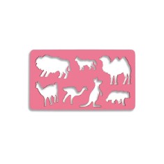 Sablon pentru desen, 7 animale salbatice, 21x12 cm, roz