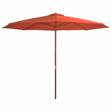 Umbrelă de soare de exterior, st&acirc;lp lemn, cărămiziu, 350 cm