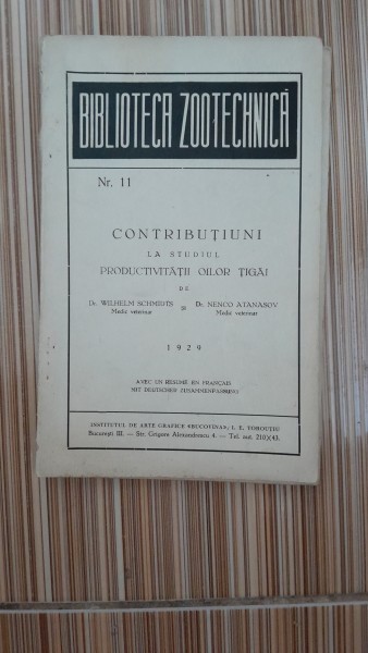 Contributiuni la studoul productivitatii oilor tigai - Wilhelm Schmidis, Nenco Atanasov