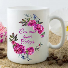 Cană personalizată "Cea mai bună colegă" Alba-toarta-inima