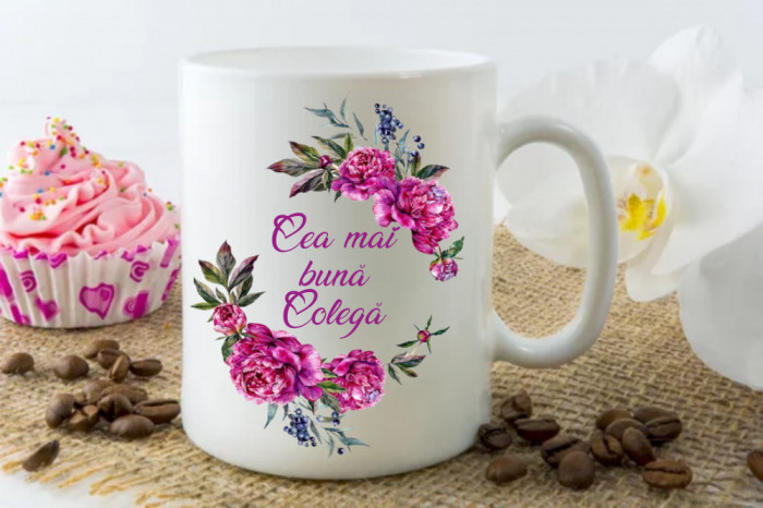 Cană personalizată &quot;Cea mai bună colegă&quot; Alba-toarta-inima