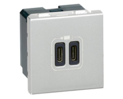 Priza USB tip C dubla 2M 15W Legrand Mosaic aluminiu 079390 foto