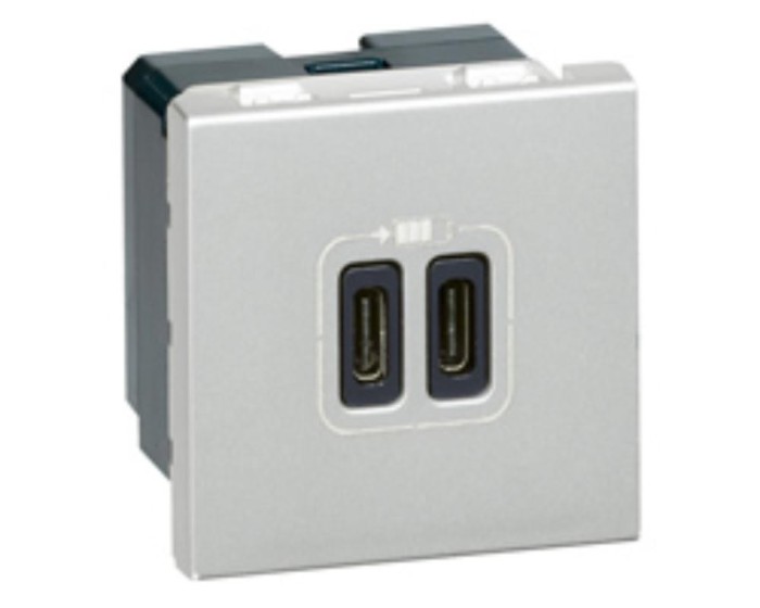 Priza USB tip C dubla 2M 15W Legrand Mosaic aluminiu 079390