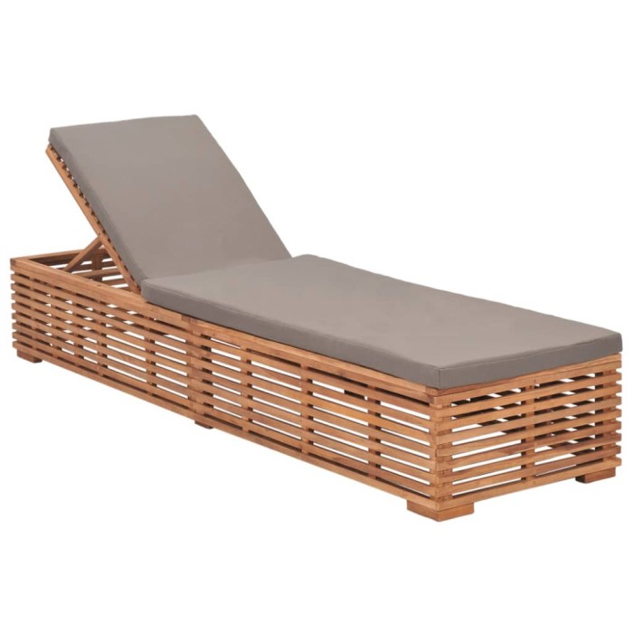 vidaXL Șezlong cu pernă gri &icirc;nchis, lemn masiv de tec 316038