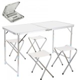 Masa Pliabila Picnic cu 4 Scaune tip Servieta 60x120cm Alba MHM