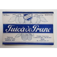 TUICA DE PRUNE , ETICHETA PENTRU STICLA , 1942