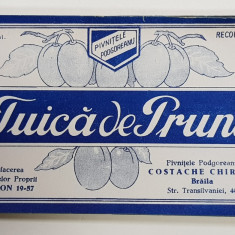 TUICA DE PRUNE , ETICHETA PENTRU STICLA , 1942