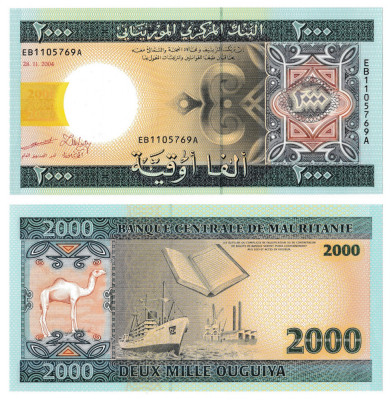 MAURITANIA █ bancnota █ 2000 Ouguiya █ 2004 █ P-14a █ UNC █ necirculata foto