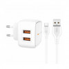 INCARCATOR RETEA CU CABLU DE DATE USB TIP-C XO-L61, 2 X USB, 2.4A, ALB, BLISTER