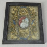 Pictură cu Iisus Hristos pe pergament &icirc;nconjurată de moaște Spania, sec. XVII&ndash;XVIII