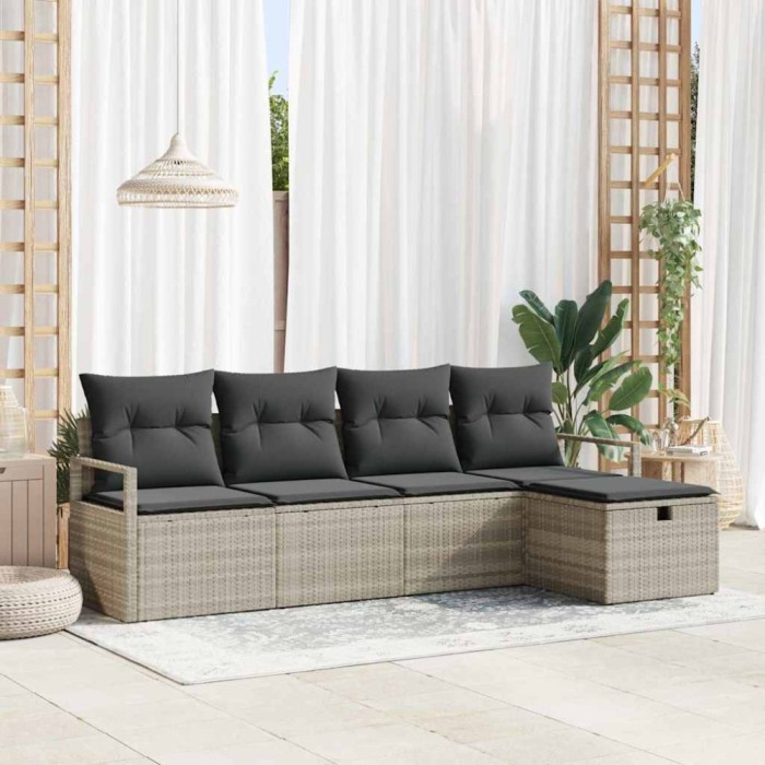 vidaXL Set de canapele pentru grădină 5 pcs Gri deschis Rattan poli 3360493