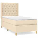 Cumpara ieftin Pat box spring cu saltea, crem, 80x200 cm, textil