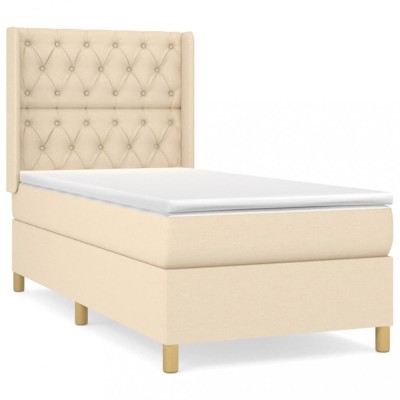 Pat box spring cu saltea, crem, 80x200 cm, textil foto