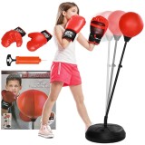 HOMCOM Set de Box de Podea pentru Copii 5-10 Ani cu Mănuși, Sac de Box și &Icirc;nălțime Reglabilă, &Oslash;44,3x122,5-147 cm, Roșu | Aosom Romania