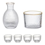 Set servire bauturi tari, sticla premium, accesorii incluse cupa si 4 pahare Platinum