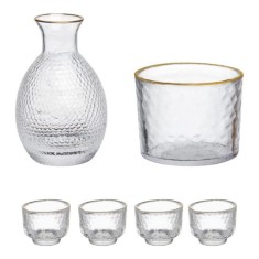 Set servire bauturi tari, sticla premium, accesorii incluse cupa si 4 pahare Platinum