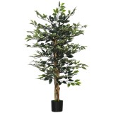 HOMCOM Ficus Artificial &Icirc;nalt 130 cm cu 702 Frunze Colorate &icirc;n Ghiveci, Decor Interior și Exterior, Verde Multicolor | Aosom Romania