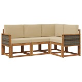 vidaXL Set de canapele de exterior 4 pcs Natural și Bej Poliester 3385169