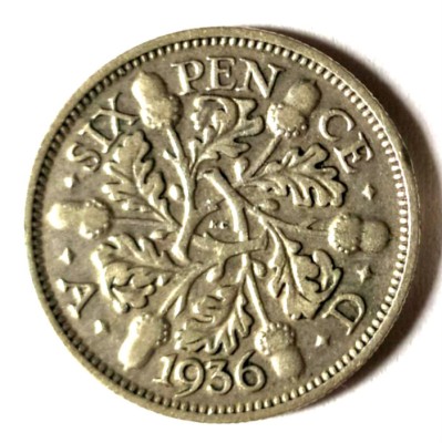 ANGLIA MAREA BRITANIE 6 SIX PENCE 1936 ARGINT XF foto