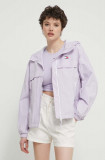 Cumpara ieftin Tommy Jeans geacă femei, culoarea violet, de tranziție DW0DW17747