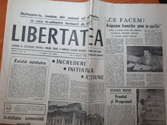 ziarul libertatea 4 ianuarie 1990-articole si foto revolutia romana