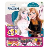 Set Colorat Frozen 5 in 1 AS, Giga Block: Carte Desen, Pictura, Creioane, Carioci, Autocolante. Joc Creativ pentru Copii 3-5 Ani, Multicolor