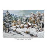 Tablou GIGANT pictat manual, Peisaj de iarna, 150x100cm ulei pe panza - La comanda personalizata